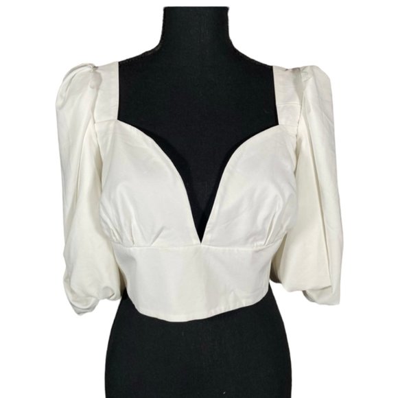 PrettyLittleThing Tops - Pretty Little Things White Woven Puff Sleeve Crop Top, Size 20